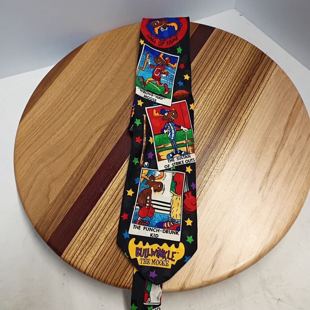 Bullwinkle The Moose Neck Tie Vtg Bolero Colorful Sports Cartoon Necktie 1993